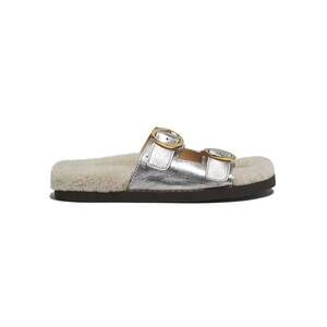 NEW ODISSI women's metallic & shearling footbed flats in silver